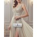 Evening Bag - Pleated Clutch w/ Metal Mesh Accent Bow Flap - Silver - BG-92055S